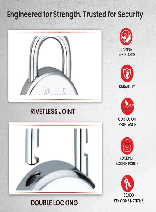 Link New Round 65mm Stainless Steel Padlock with Double Locking Shackle - 3 CNC Milled Keys, 50,000 Key Combinations, Rivetless Body, Pack of 1 - Image 2